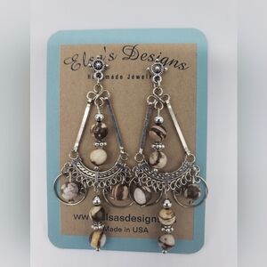 209- Natural Zebra Jasper Stone Handmade Earrings NWT